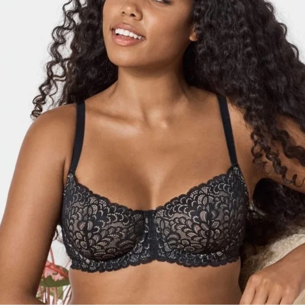 True & Co Black lace underwire bra, size 36D